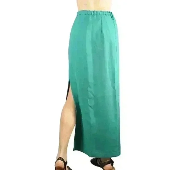 Vintage Teal Slit Maxi Pencil Skirt - Picture 3 of 4